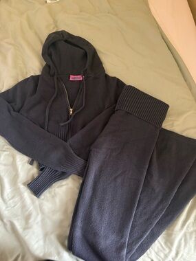 Edikted Black Knit Hoodie with Pink Tag Detail